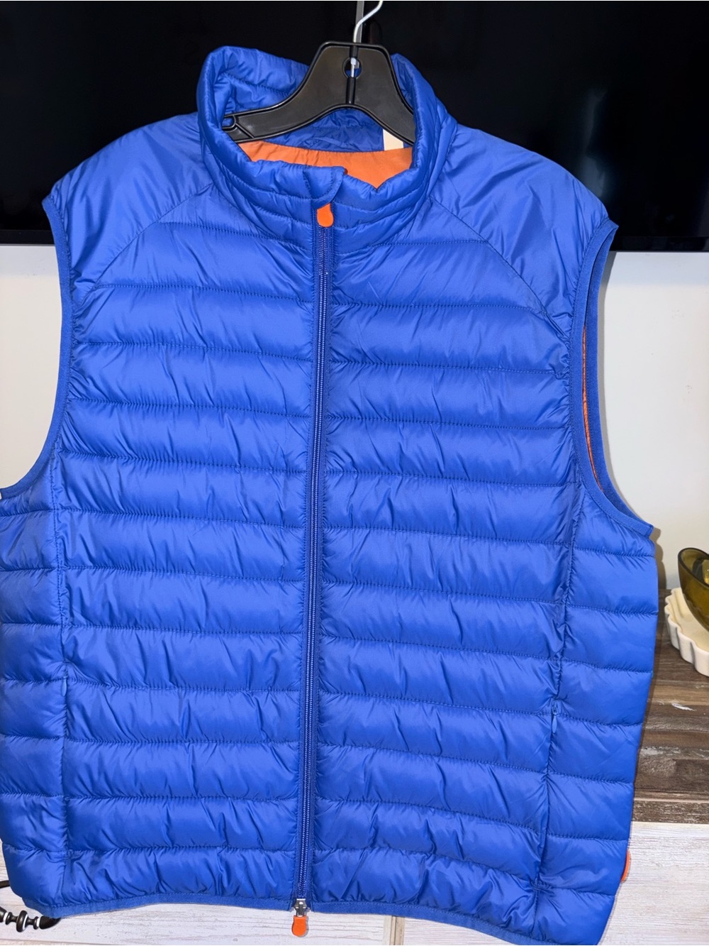 SAVE THE DUCK Kids Quilted Puffer Vest in Royal Blue with Orange Trim